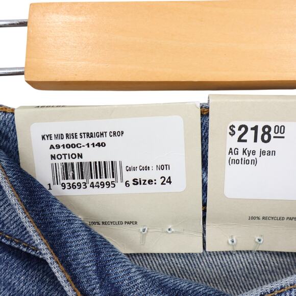 NWT Agolde Kye Mid-Rise Stretch Straight Crop In Notion Medium Wash Size 24 - Picture 8 of 10